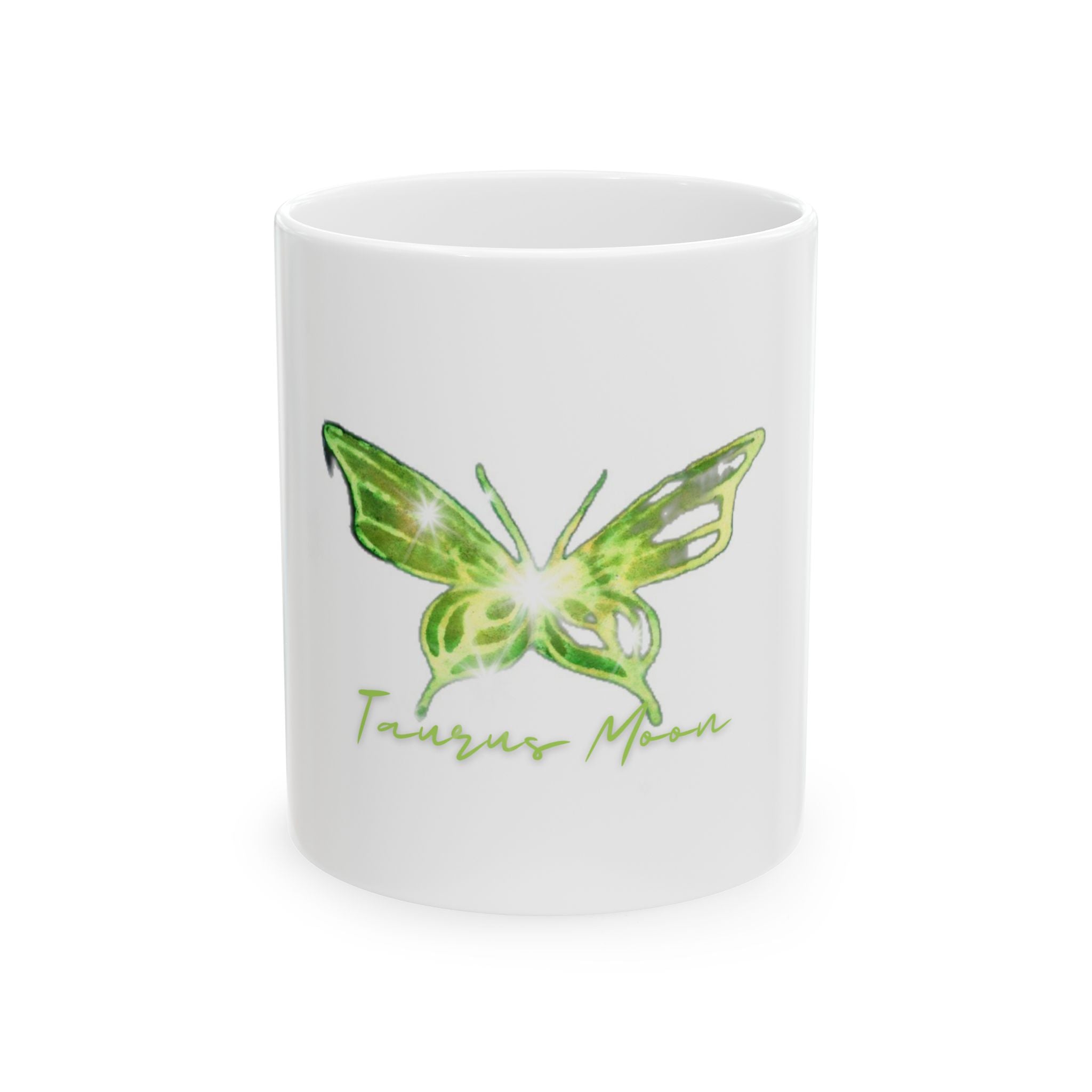 Taurus Moon Ceramic Mug — Green Butterfly Astrology Coffee Cup (11oz & 15oz)