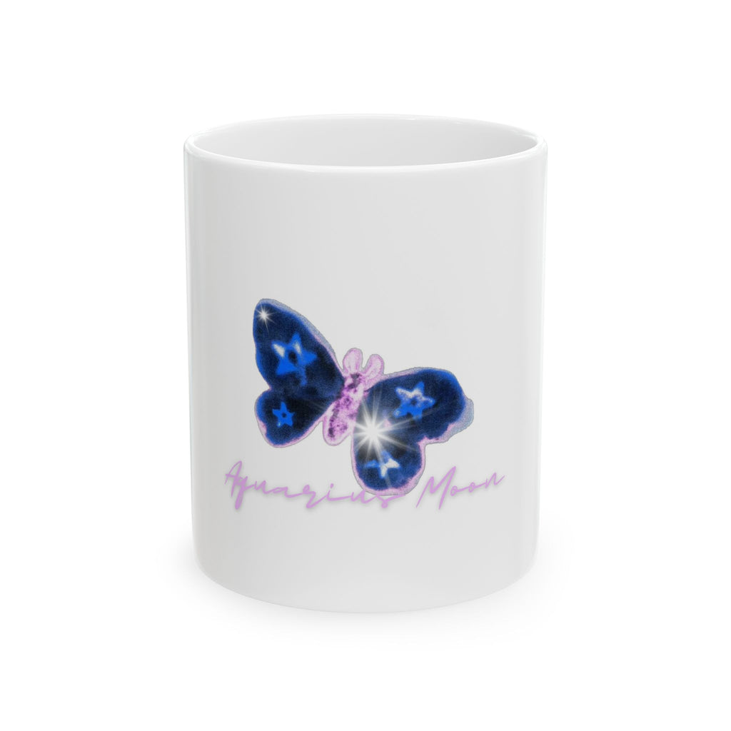 Aquarius Moon Ceramic Mug — Butterfly Sparkle (11oz & 15oz)